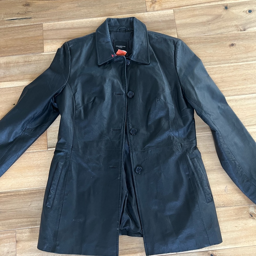 Black leather jacket.